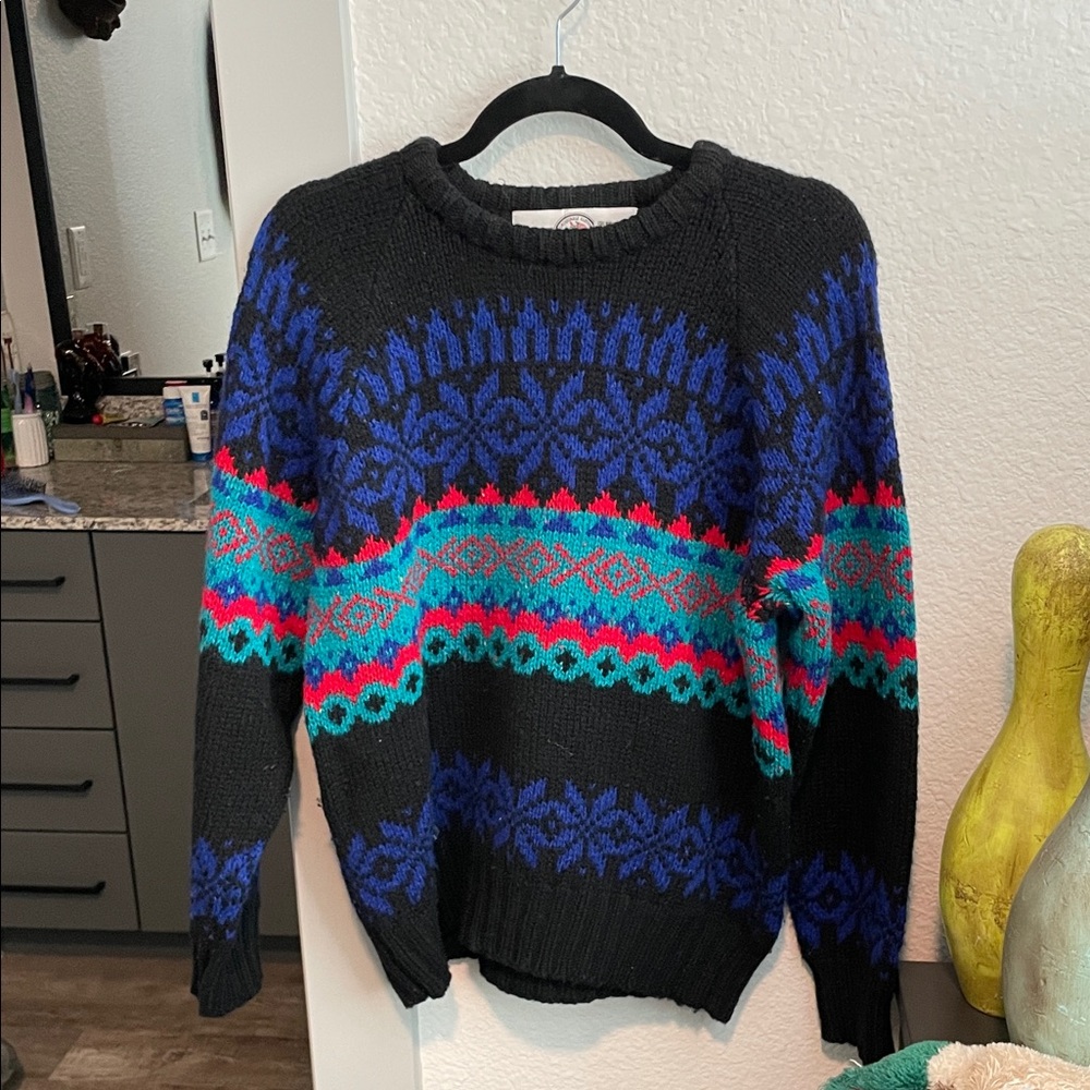 Cabin Fever Black and Blue Patterned Women's Sweater